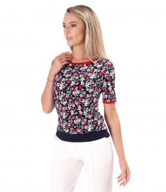 Elastic jersey blouse with embossed print