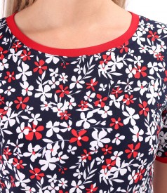 Elastic jersey blouse with embossed print