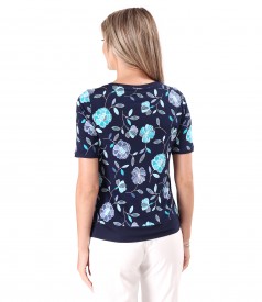 Elastic jersey blouse with embossed print