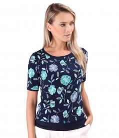 Elastic jersey blouse with embossed print