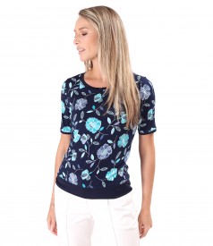 Elastic jersey blouse with embossed print