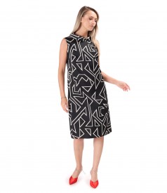 Satin dress printed with geometric motifs