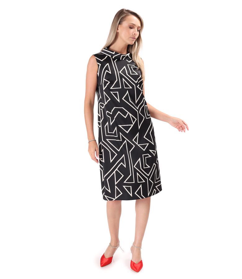 Satin dress printed with geometric motifs