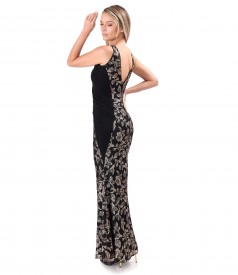Long evening dress made of gold sequins with floral motifs