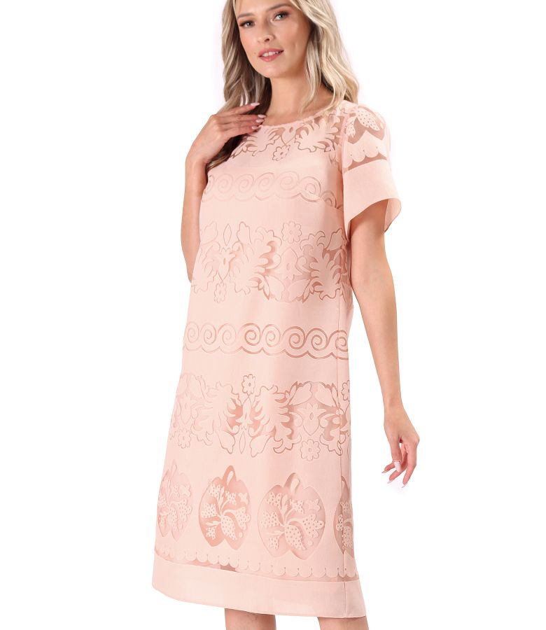 Organza dress with linen and viscose motifs