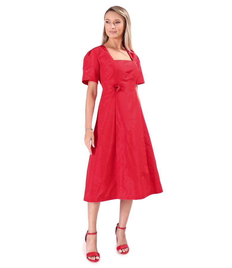 Flared taffeta dress with flower at the waist