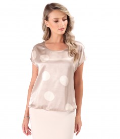 Satin viscose blouse printed with polka dots