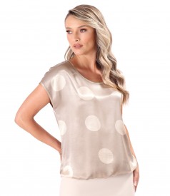 Satin viscose blouse printed with polka dots