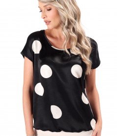 Satin viscose blouse printed with polka dots