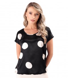 Satin viscose blouse printed with polka dots