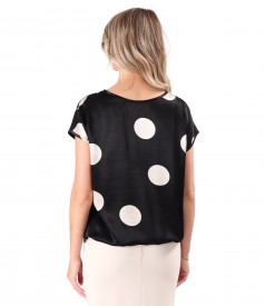 Satin viscose blouse printed with polka dots