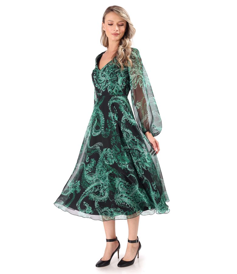 Midi dress made of veil digitally printed with paisley motifs