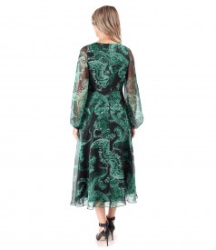 Midi dress made of veil digitally printed with paisley motifs