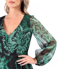 Midi dress made of veil digitally printed with paisley motifs