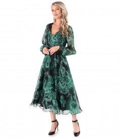 Midi dress made of veil digitally printed with paisley motifs