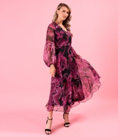Midi dress made of veil digitally printed with paisley motifs
