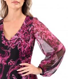 Midi dress made of veil digitally printed with paisley motifs