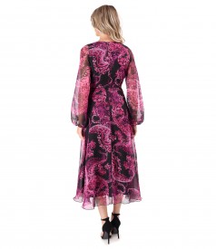 Midi dress made of veil digitally printed with paisley motifs