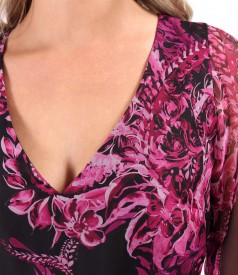 Midi dress made of veil digitally printed with paisley motifs