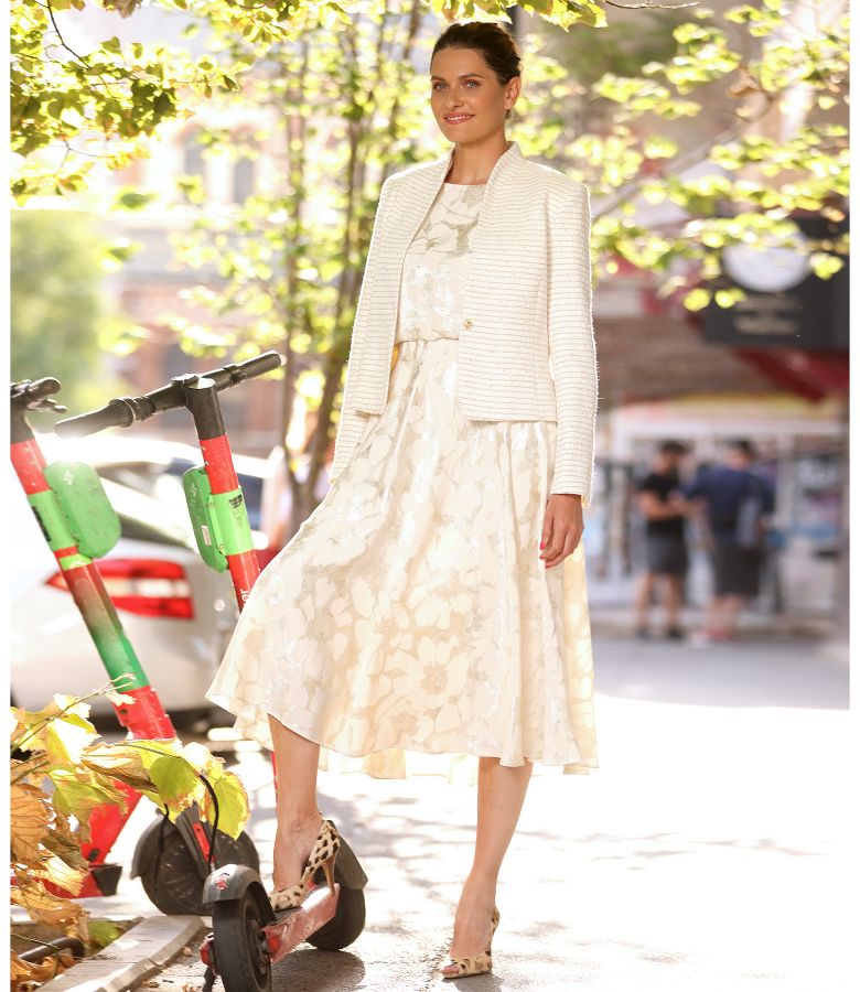 Midi evening dress made of viscose with metallic thread