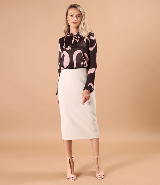 Midi skirt with satin viscose blouse