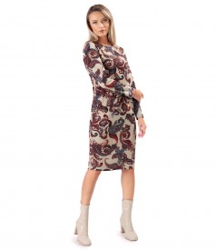 Dress made of thick elastic jersey printed with paisley motifs