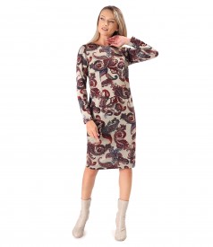Dress made of thick elastic jersey printed with paisley motifs