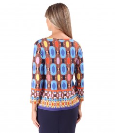 Elastic jersey blouse printed with geometric motifs