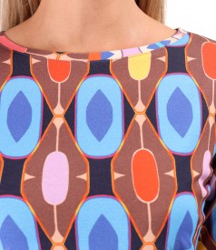 Elastic jersey blouse printed with geometric motifs