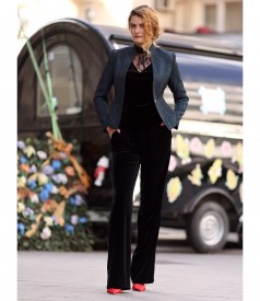 Wide velvet pants with brocade jacket