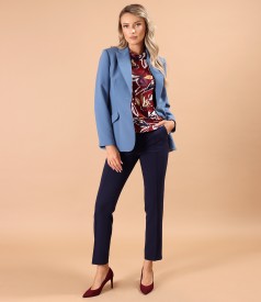 Office outfit with jacket and elastic jersey blouse
