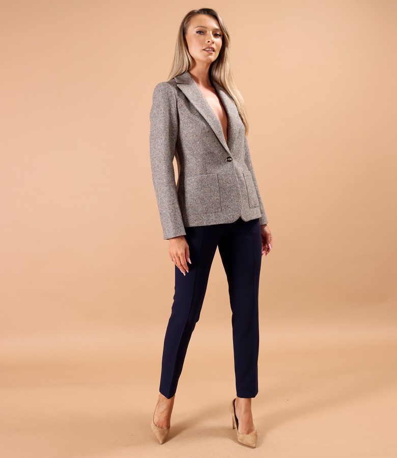 Wool fabric jacket with flared pants