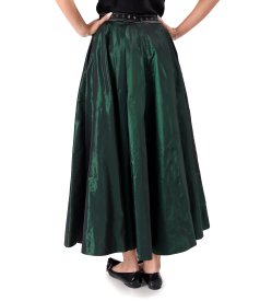 Long taffeta skirt with decorative elastic on the back