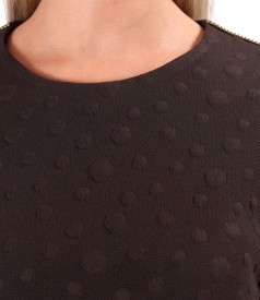 Elegant dress made of thick elastic jersey with embossed woven polka dots