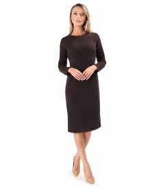 Elegant dress made of thick elastic jersey with embossed woven polka dots
