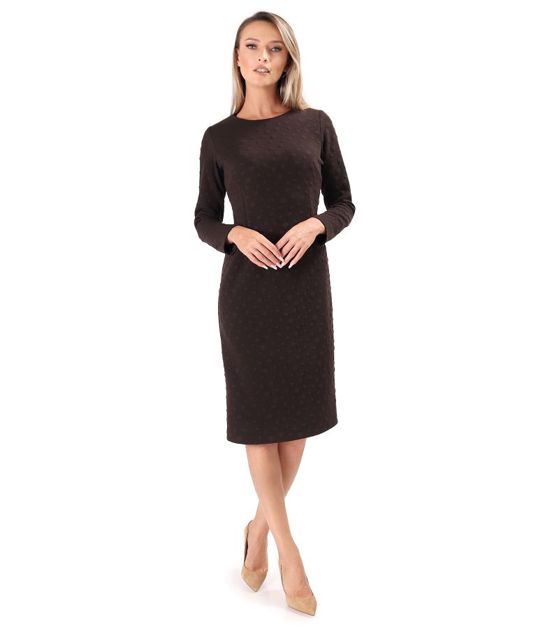 Elegant dress made of thick elastic jersey with embossed woven polka dots