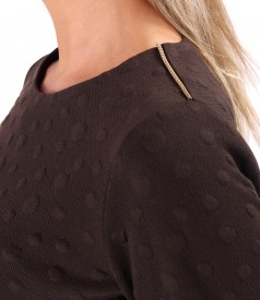 Elegant dress made of thick elastic jersey with embossed woven polka dots