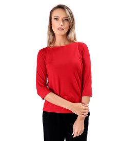 Elastic jersey blouse with 3/4 sleeves