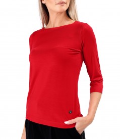 Elastic jersey blouse with 3/4 sleeves