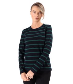 Thick elastic jersey blouse with wool with stripes