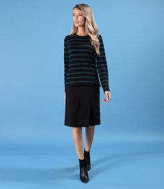 Thick elastic jersey blouse with wool with stripes