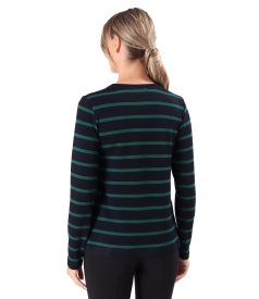 Thick elastic jersey blouse with wool with stripes