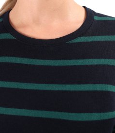 Thick elastic jersey blouse with wool with stripes