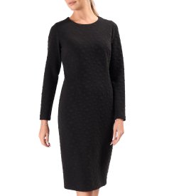 Elegant dress made of thick elastic jersey with embossed woven polka dots
