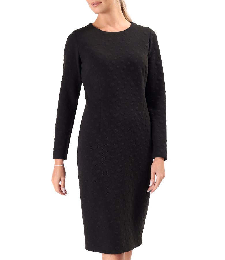 Elegant dress made of thick elastic jersey with embossed woven polka dots