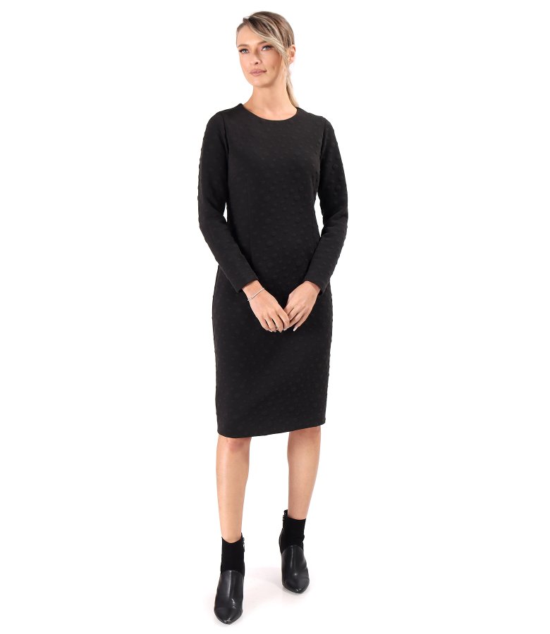 Elegant dress made of thick elastic jersey with embossed woven polka dots