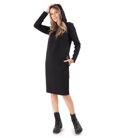 Rochie cu gluga din jerse elastic cu bumbac
